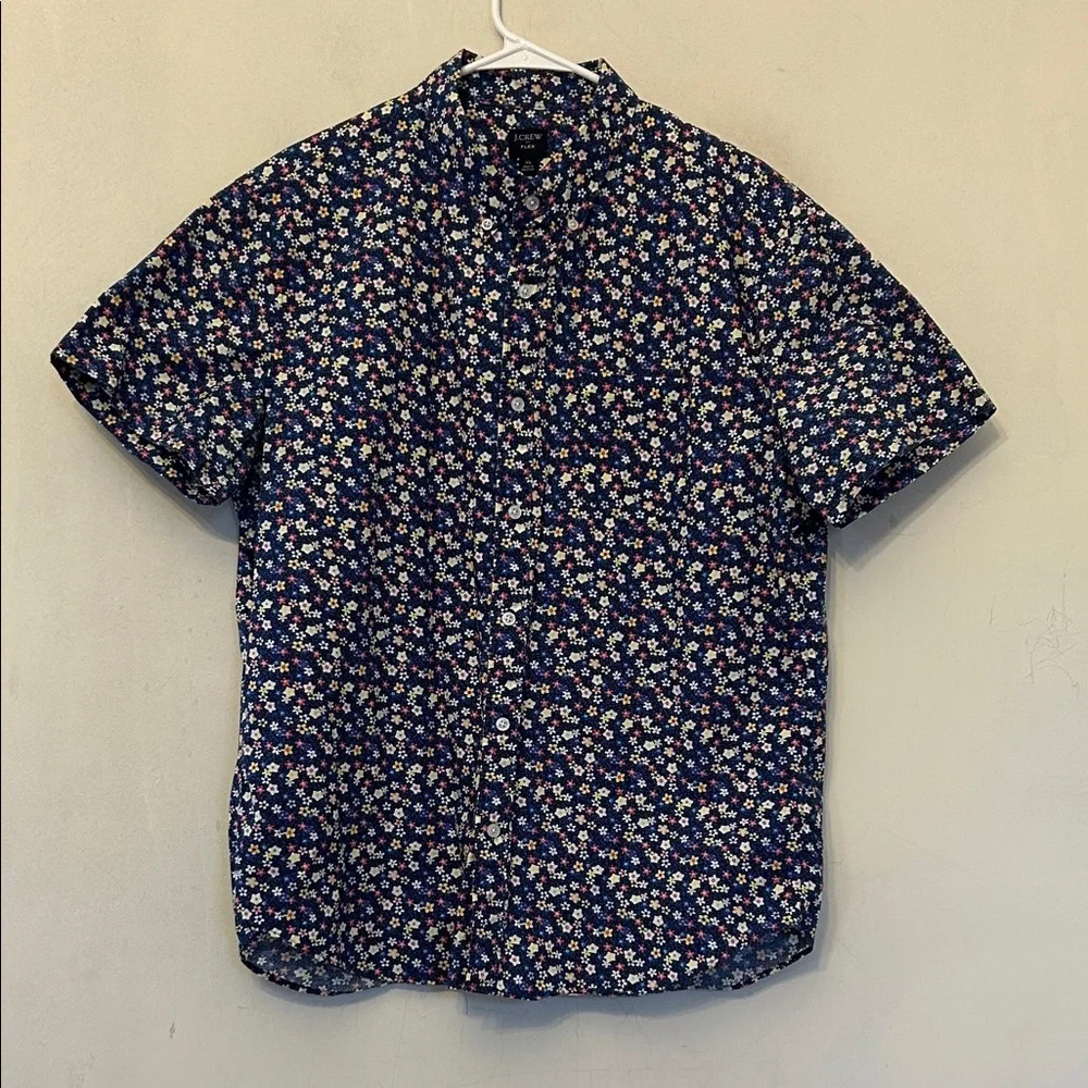 J Crew Men's Navy Floral Short Sleeve Button Down Shirt  Size XL EUC